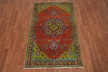 Orange Wool Floral Tabriz Persian Rug 3x5