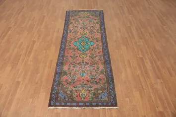 Vintage Pink Hamedan Persian Runner Rug 3x9