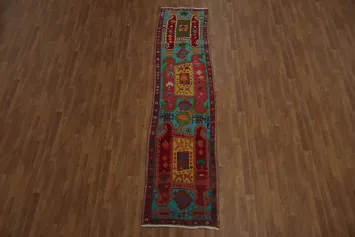 Geometric Blue Ardebil Persian Runner Rug 3x11