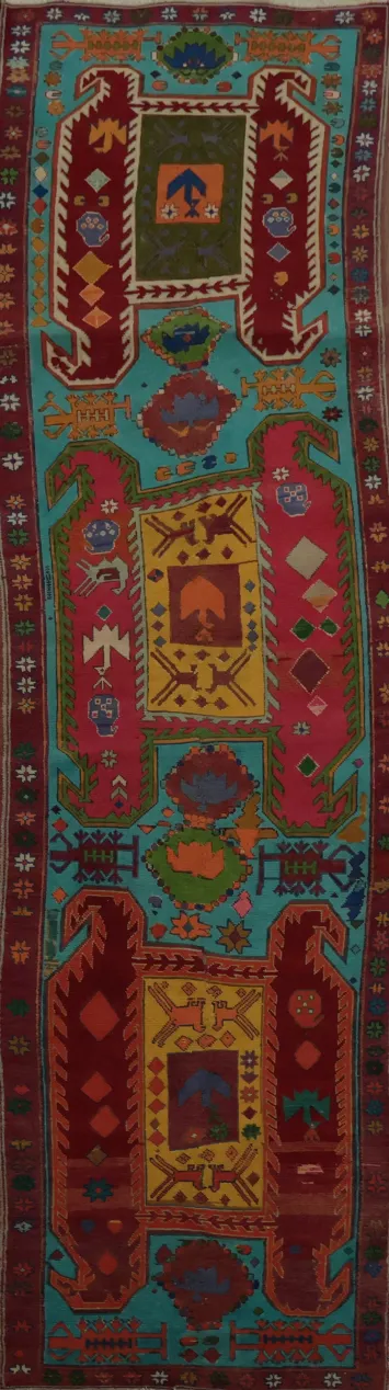 Geometric Blue Ardebil Persian Runner Rug 3x11