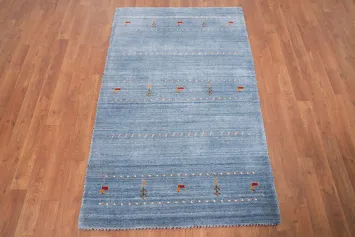 Elegant Blue Gabbeh Rug 3x5 with Minimalist Animal Motifs