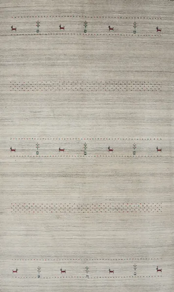 Elegant Minimalist Gabbeh Area Rug 5x8 with Subtle Geometric Patterns