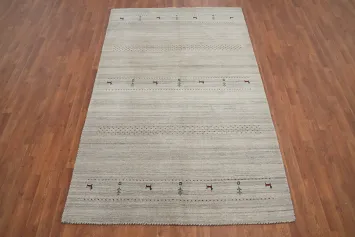 Elegant Minimalist Gabbeh Area Rug 5x8 with Subtle Geometric Patterns