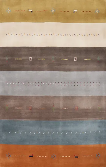 Multicolor Striped Gabbeh Rug 4x6 with Intricate Stitch Details