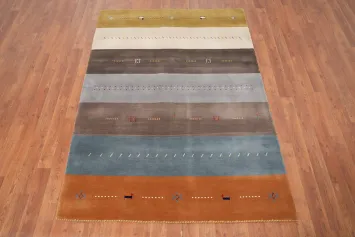 Multicolor Striped Gabbeh Rug 4x6 with Intricate Stitch Details