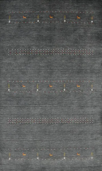 Luxury Gray Gabbeh Area Rug 5x8 with Intricate Pattern Accents