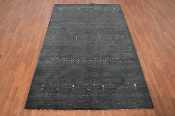 Luxury Gray Gabbeh Area Rug 5x8 with Intricate Pattern Accents