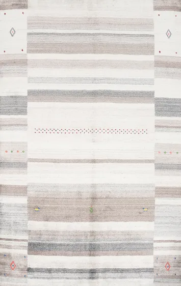 Elegant Neutral Striped Gabbeh Area Rug 5x8 with Subtle Accents