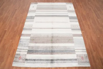 Elegant Neutral Striped Gabbeh Area Rug 5x8 with Subtle Accents