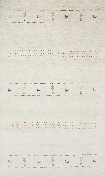 Minimalist Gabbeh Area Rug 5x8 with Embroidered Animal Motifs