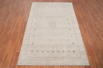 Minimalist Wool Gabbeh Area Rug 5x8 with Subtle Tribal Accents