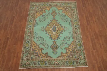 Turquoise Green Tabriz Persian Area Rug 7x10
