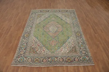 Green Traditional Tabriz Persian Area Rug 6x9