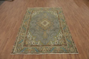 Traditional Wool Gray Tabriz Persian Area Rug 6x9