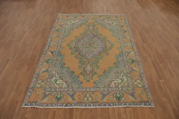 Handcrafted Wool Orange Tabriz Persian Area Rug 6x9