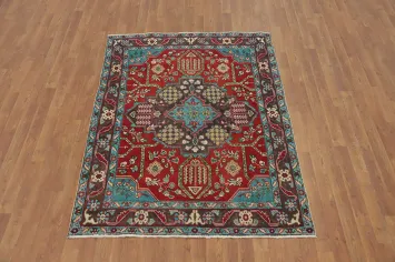 Handmade Red Wool Tabriz Persian Rug 5x6