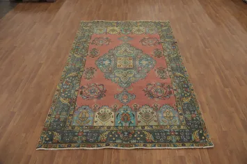 Pink Wool Vintage Tabriz Persian Area Rug 6x10