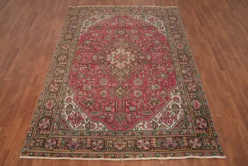 Pink Geometric Wool Tabriz Persian Area Rug 6x9