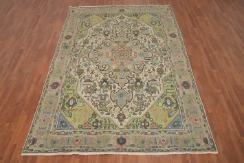Vintage Geometric Tabriz Persian Area Rug 7x10