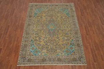 Vintage Geometric Tabriz Persian Area Rug 7x10