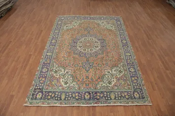 Vintage Wool Floral Tabriz Persian Area Rug 7x10