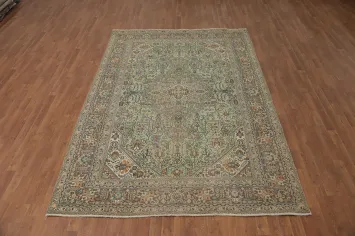 Vintage Mint Green Wool Tabriz Persian Area Rug 6x9