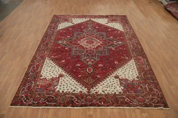 Red Geometric Heriz Vegetable Dye Persian Area Rug 8x11