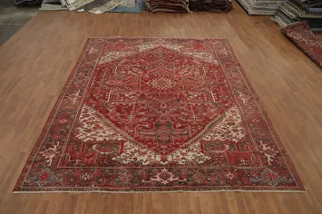Vegetable Dye Geometric Heriz Persian Area Rug 9x11