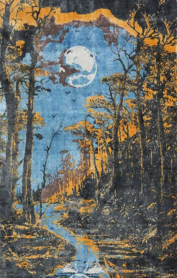 Mystical Landscape Area Rug 6x8 with Enchanting Moonlit Forest Scene