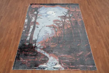 Moonlit Forest Rug 6x8 Enchanting Nature Scene for Home Decor