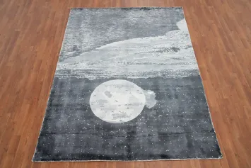 Lunar Elegance Moonlit Ocean Scene Gray Tones Rug 6x8