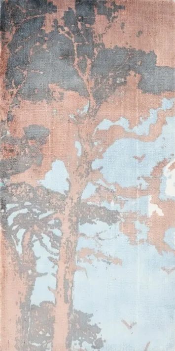 Elegant Forest Scene Abstract Rug 2x4 in Muted Pastels for Modern Interiors
