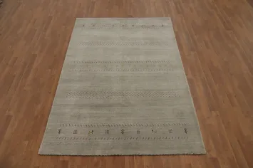 Neutral Tone Gabbeh Area Rug 5x8 with Simple Linear Embellishments