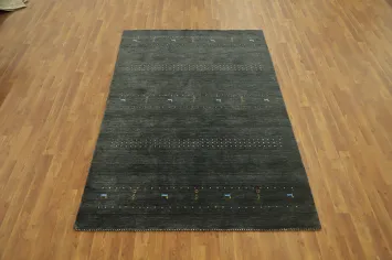 Elegant Handmade Dark Gabbeh Rug 5x8 with Subtle Animal Details