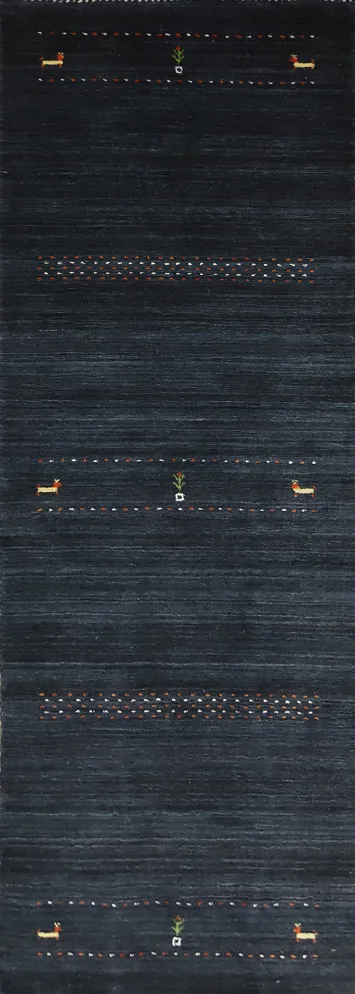Dark Blue Gabbeh Oriental Runner Rug 2x9