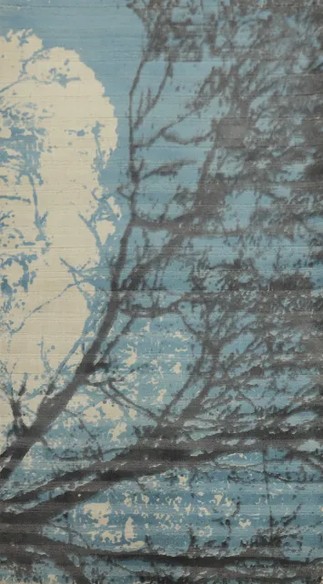 Tranquil Scene Rug 3x5 with Tree Silhouette Design