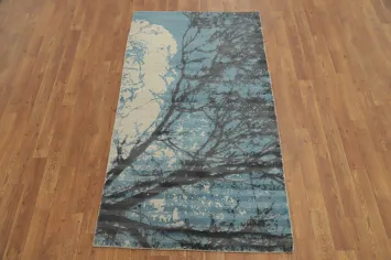Tranquil Scene Rug 3x5 with Tree Silhouette Design