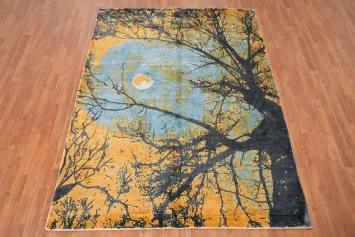 Enchanting Forest Area Rug 6x8 Featuring Moonlit Tree Silhouette