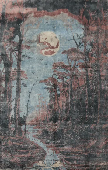 Mystical Forest Rug 6x8 with Enchanting Moonlit Creek Scene
