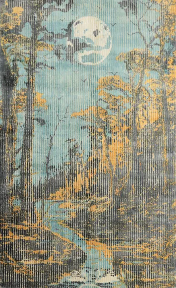 Enchanted Woodland Handmade Rug 5x7 Moonlit Serenity in Soft Hues