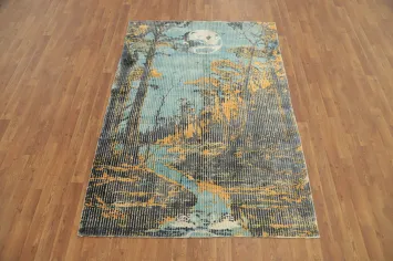 Enchanted Woodland Handmade Rug 5x7 Moonlit Serenity in Soft Hues