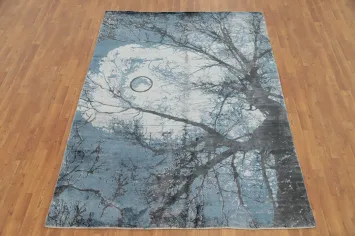 Elegant Tree Design Rug 6x8 in Calming Blue Tones for Cozy Rooms
