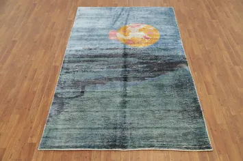 Elegant Coastal Landscape Rug 5x8 with Sun and Clouds Design