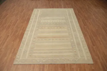 Neutral and Muted Toned Kilim Rug 7x10 with Geometric Design Elements