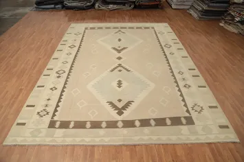 Earth Tone Wool Kilim Handwoven Area Rug 10x13