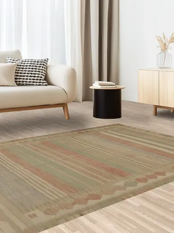 Classic Stripes Neutral Tone Kilim Rug 5x7 for Cozy Spaces