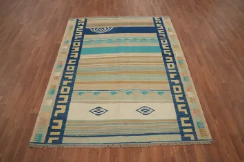 Elegant Kilim Rug 5x6 with Earthy Tones and Tribal Patterns