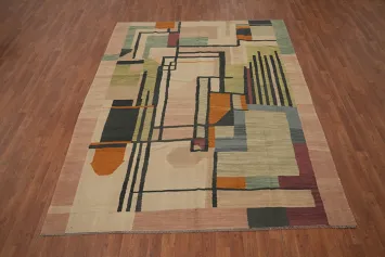 Statement Piece: Bold Geometric Kilim Rug 7x9 with Abstract Design