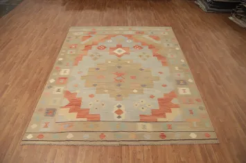 Vintage Pastel Kilim Geometric Wool Area Rug 8x10