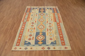 Geometric Wool Kilim Handwoven Area Rug 6x9